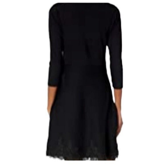 NEW w/tag Nanette Lepore Black Knit Embroidered Lace Trim Dress Size Large - Picture 5 of 10